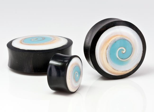 Shell Inlay on Horn Double Flare Organic Jewelry 16mm-30mm - Price Per 1