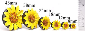 YELLOW Flower Painted Leather Double Flare Horn Plug 8mm - 50mm - Price Per 1