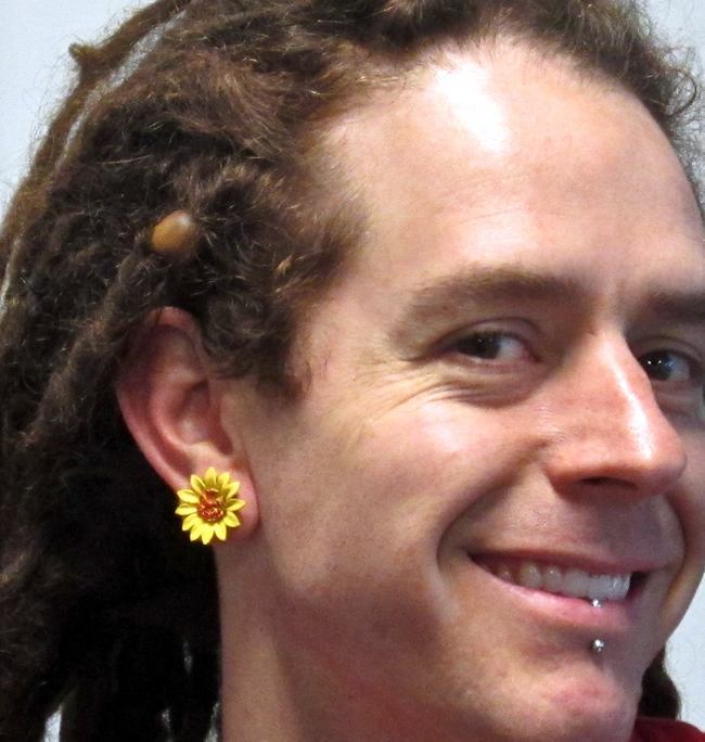 YELLOW Flower Painted Leather Double Flare Horn Plug 8mm - 50mm - Price Per 1