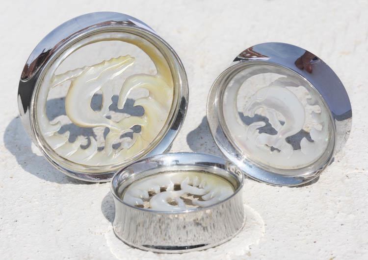 WHALE Mother of Pearl and Steel Double Flare SYNTHESIS PLUGS 28mm - 36mm - Price Per 1