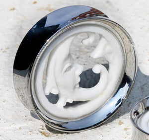 MOON SYNTHESIS PLUGS Double Flare Steel and Bone - 20mm - 34mm - Price Per 1