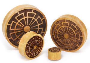 CROP CIRCLE Design Jackfruit Wood Solid Plugs 12mm - 50mm - Price Per 1