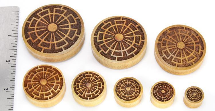 CROP CIRCLE Design Jackfruit Wood Solid Plugs 12mm - 50mm - Price Per 1
