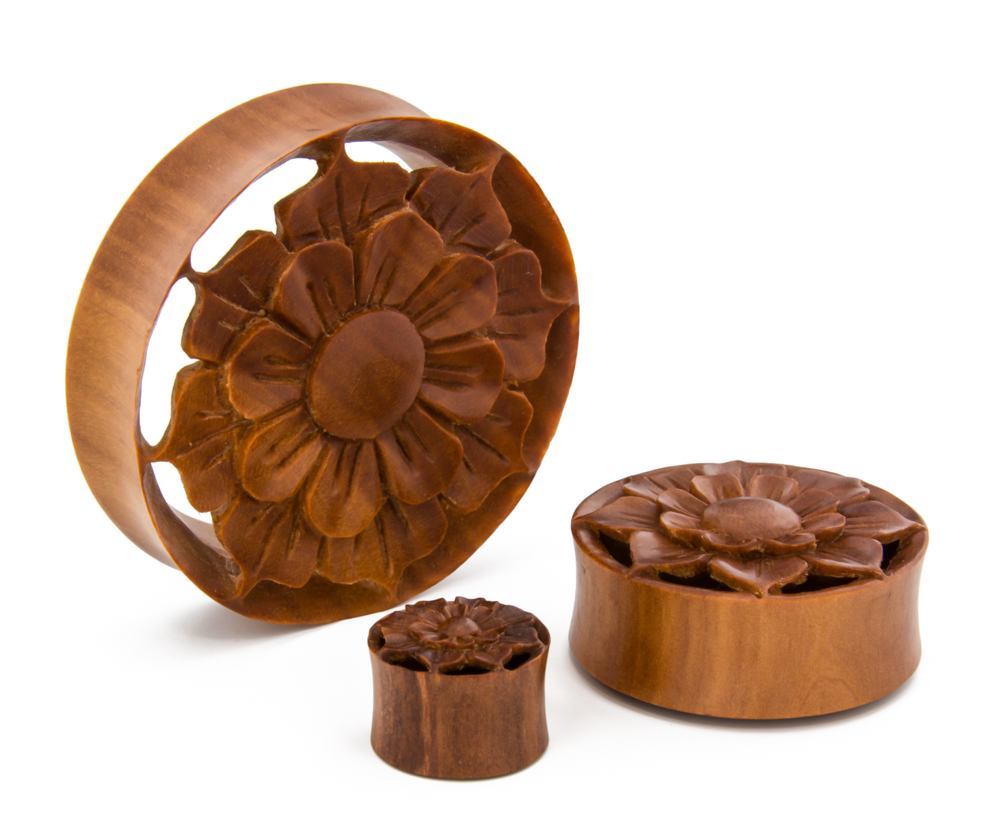 Spring Oasis Flower Saba Wood Hollow Plug - Price Per 1