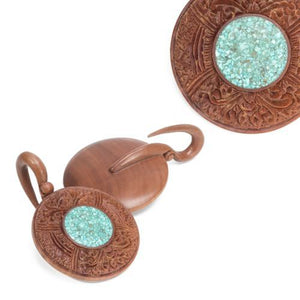 Saba Wood Window of Life Hanger with Crushed Turquoise 3mm - 12mm - Price Per 1