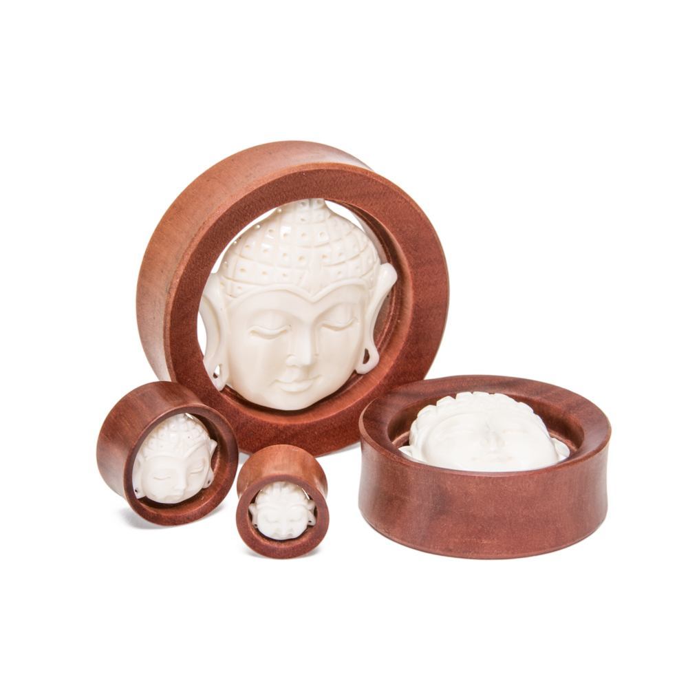 Carved Bone Buddha Presence Saba Wood Plug - Price Per 1