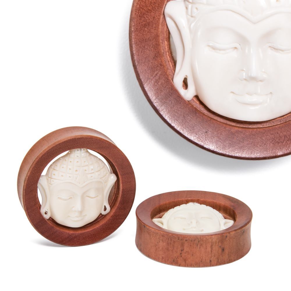 Carved Bone Buddha Presence Saba Wood Plug - Price Per 1