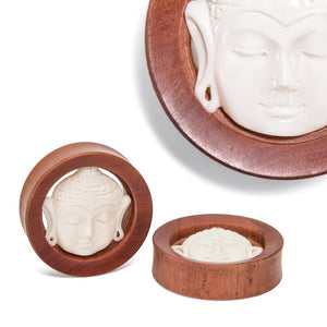 Carved Bone Buddha Presence Saba Wood Plug - Price Per 1