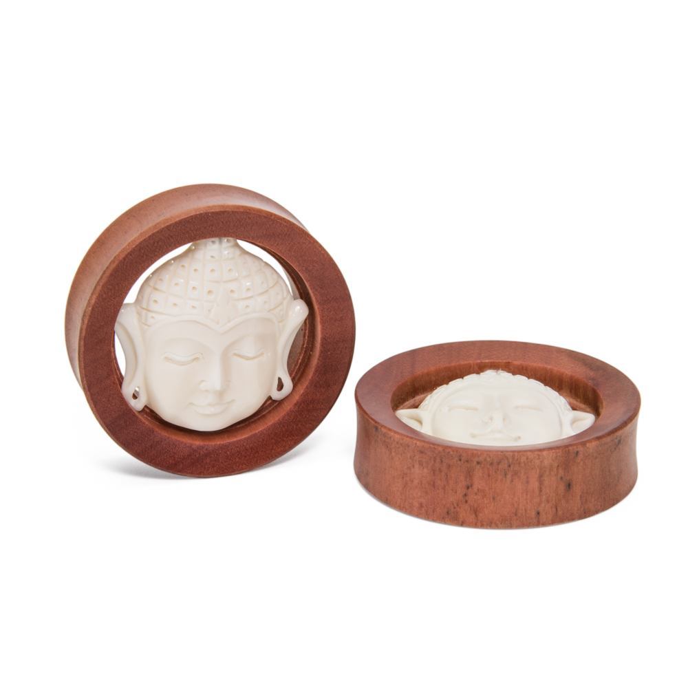 Carved Bone Buddha Presence Saba Wood Plug - Price Per 1