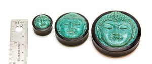 Carved Turquoise Buddha Face Areng Wood Plug — Price Per 1