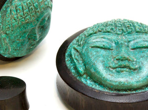 Carved Turquoise Buddha Face Areng Wood Plug — Price Per 1