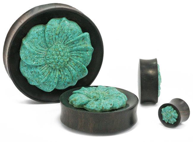Carved Turquoise FLOWER Face Organic Jewelry - 12mm - 50mm Price Per 1