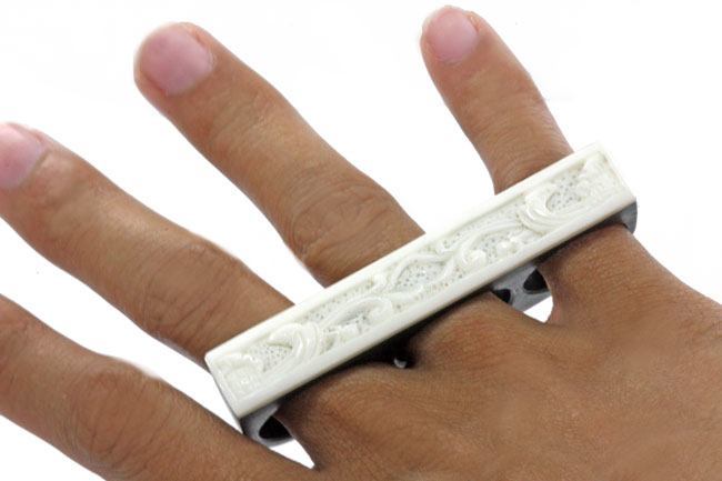 Triple Finger Ring with Bone Inlay
