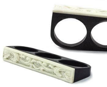 Triple Finger Ring with Bone Inlay