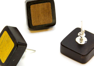 Square Earrings With Saba Wood Inlay - Price Per 2