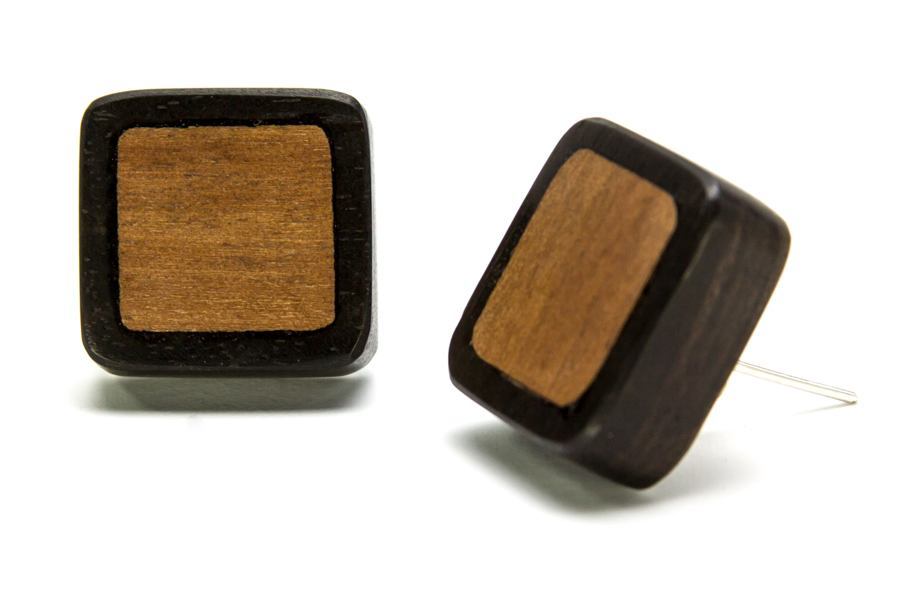 Square Earrings With Saba Wood Inlay - Price Per 2