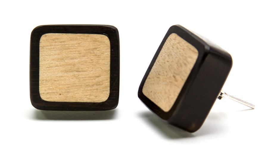 Square Earrings with CROCODILE Wood Inlay Price Per 2