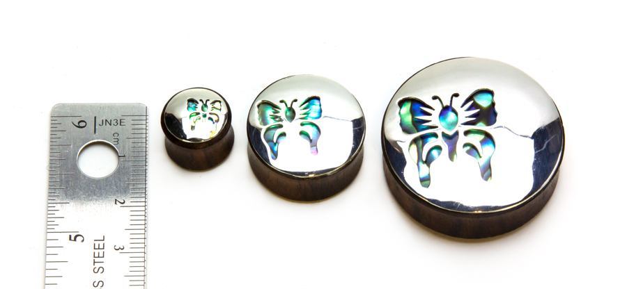 Abalone Butterfly Negative Space Art Plugs - 12mm-34mm - Price Per 2
