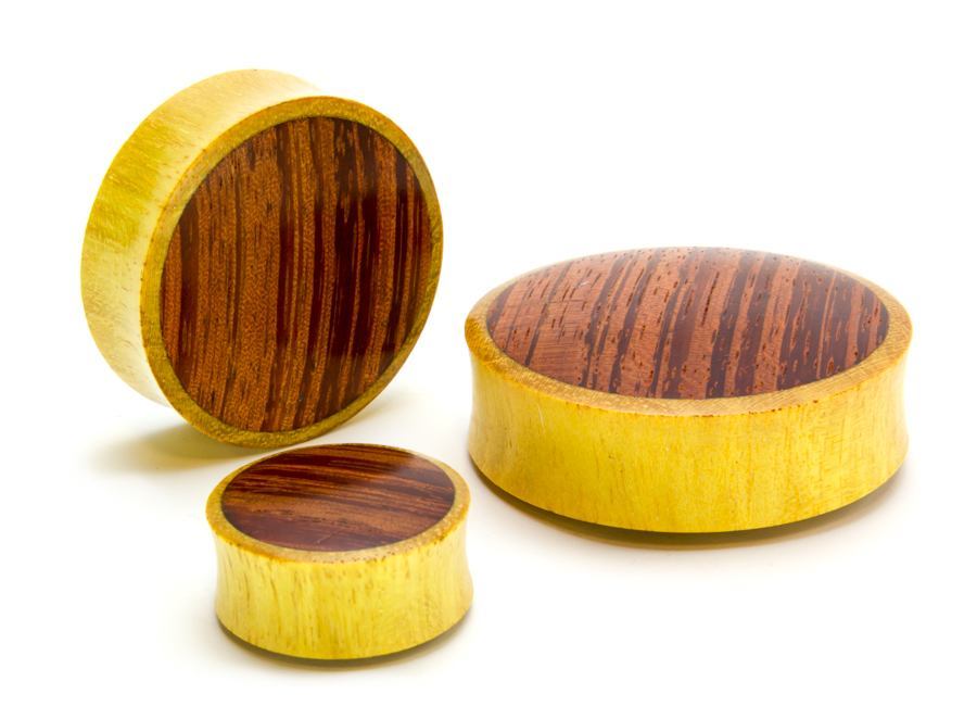 Jackfruit Wood with Red Tigerwood Double Flare Organic Plug - Price Per 1