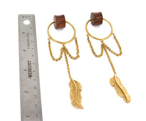 Tiger Wood Plug with Bronze, Rose Gold Dreamcatcher Charm - Price Per 2