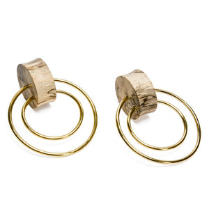 Double Flare Tamarind Wood Plug with Polished Bronze Double Hoops - Price Per 1