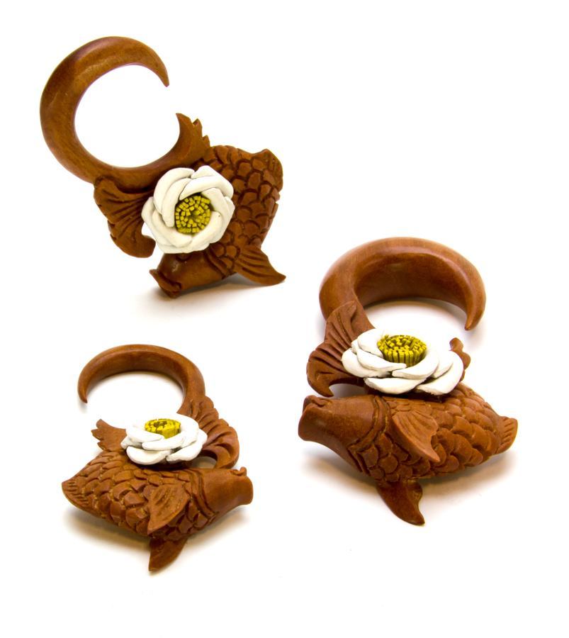 She Koi with Painted Leather Flower Saba Wood Hanger - Price Per 2