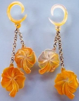Dainty Hibiscus Mother of Pearl Large Gauge Dangle Earrings - Price Per 2