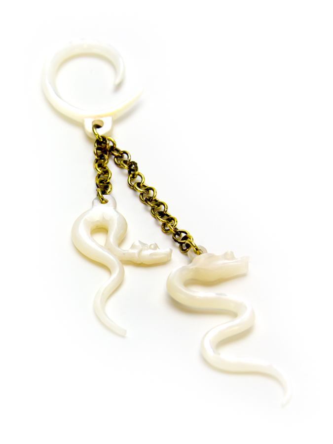 Snake Charmer Mother of Pearl Large Gauge Dangle Earrings - Price Per 2