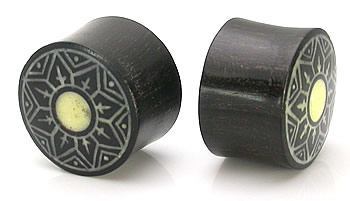 Snowflake Bone Dust Inlay Black Wood - Bone Dust Inlay Organic Plugs 16mm - 40mm - Price Per 1