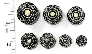 Flower Bone Dust Design Inlay Horn - Wholesale Organic Plugs 12mm - 24mm - Price Per 1