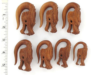 Dragons Head Red Saba Wood Natural Organic Body Jewelry 4mm - 14mm - Price Per 1