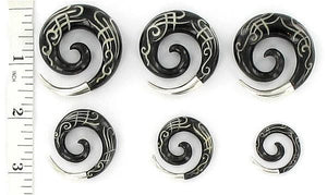 Spiral Black Horn Silver Tip Earrings — 4mm–12mm — Price Per 2