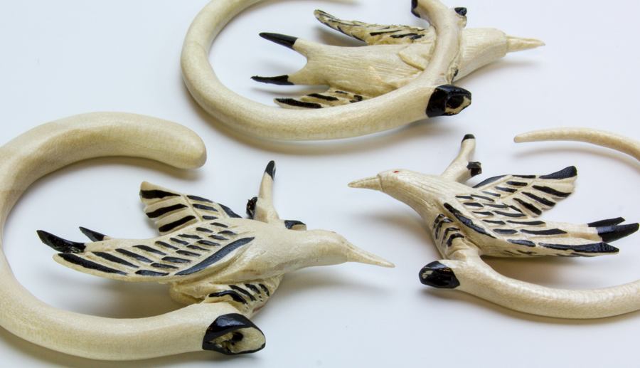 Gannet Diving Bird Organic Crocodile Wood Ear Hangers - 3mm-12mm - Price Per 2
