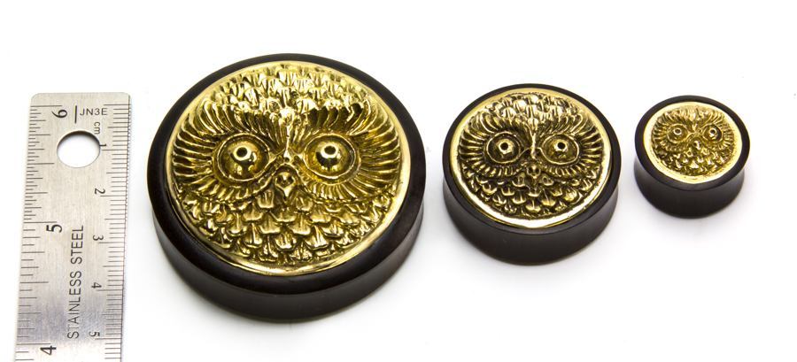 BRASS OWL Inlay Areng Wood Organic Plugs - Price Per 1