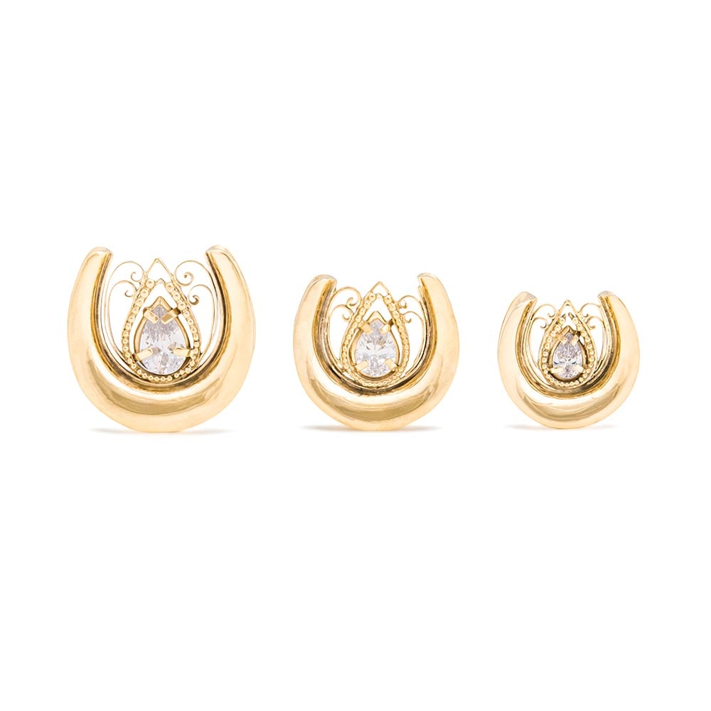 Crystal Tear Drop Gold Plated Saddle Plug — Price Per 1