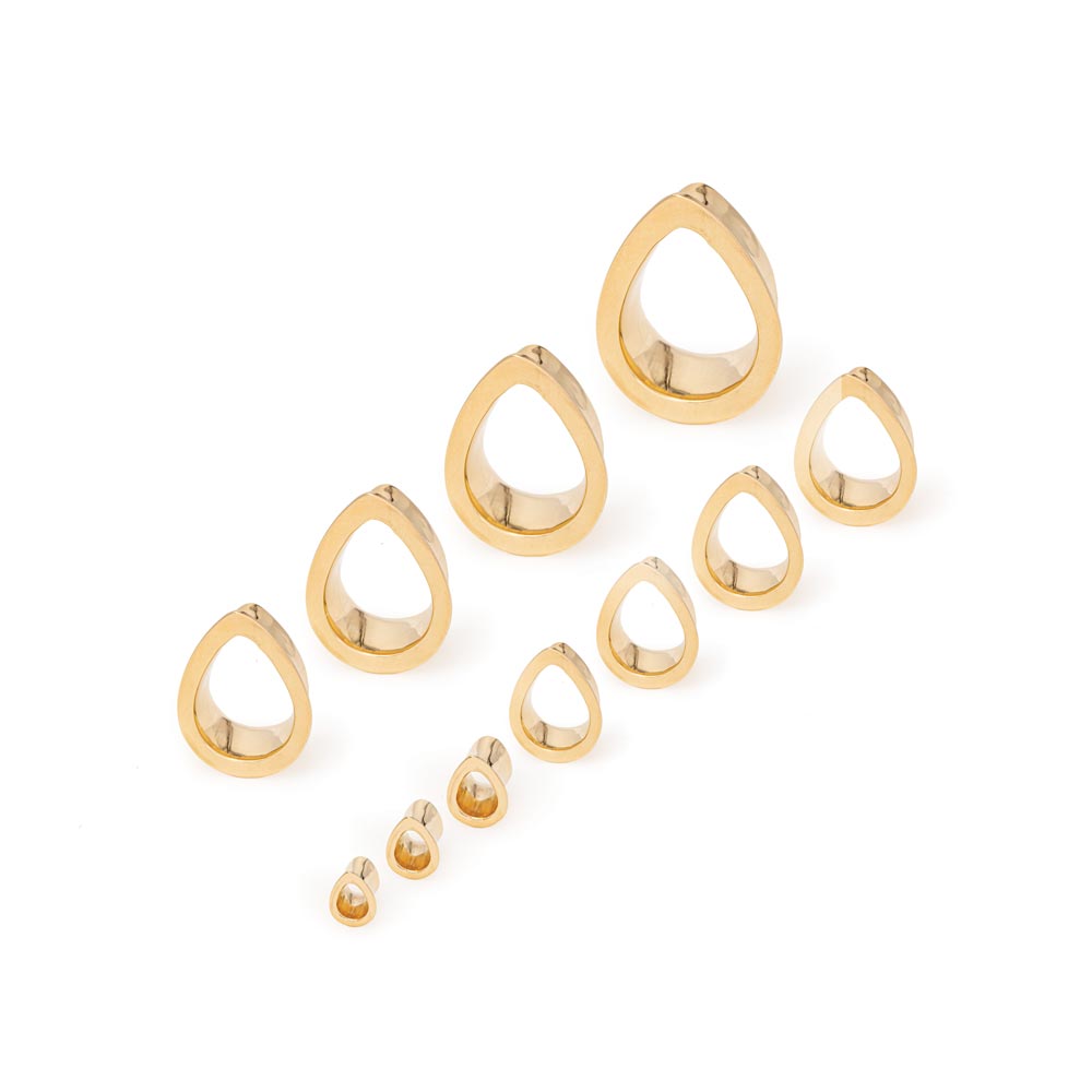 Gold Plated Mayan Flared Simple Tear Drop Tunnel — Price Per 2