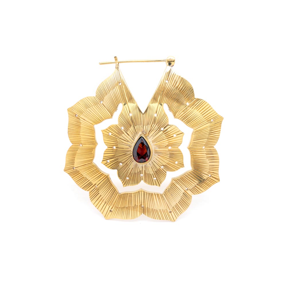 16g Polished Brass Red Jeweled Clematis Earrings — Price Per 2