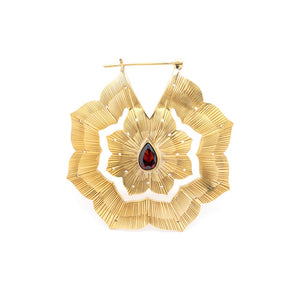 16g Polished Brass Red Jeweled Clematis Earrings — Price Per 2