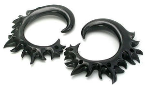 Flaming Black Horn Spiral Earrings Body Jewelry - Price Per 2
