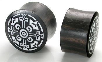 Dharma Circle Design on Black Areng Wood Plug Wholesale Organic Jewelry 14mm-24mm - Price Per 1