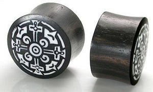 Dharma Circle Design on Black Areng Wood Plug Wholesale Organic Jewelry 14mm-24mm - Price Per 1