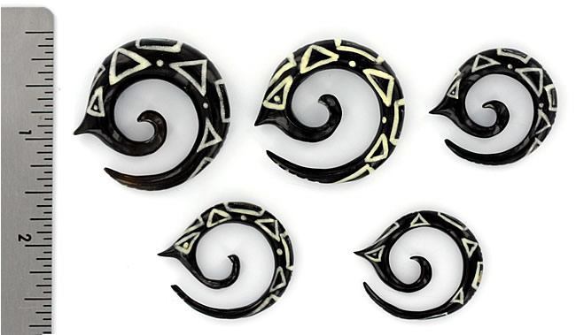 Bone Dust Inlay and Abalone Inlay on Spiral Horn Organic Body Jewelry - 4mm-10mm - Price Per 1