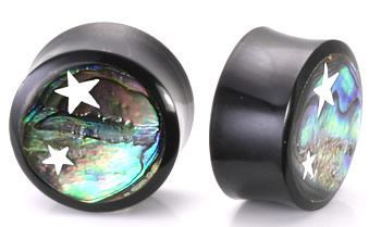 Celestial Double Flared Horn Plug with Abalone Inlay — Price Per 1