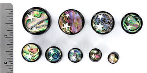 Celestial Double Flared Horn Plug with Abalone Inlay — Price Per 1