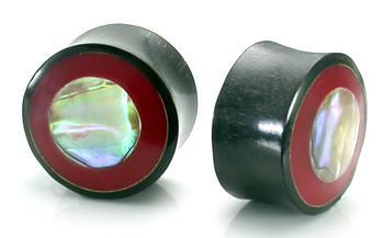 Red Coral and Mother of Pearl Inlay Horn Plug — Price Per 1