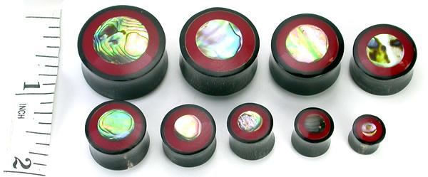 Red Coral and Mother of Pearl Inlay Horn Plug — Price Per 1