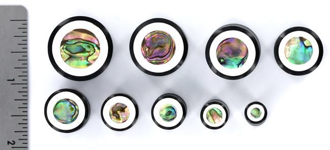 Horn Plug with Abalone Inlay and White Outline Organic Plug 8mm-24mm - Price Per 1