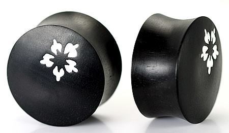 White Flower on Areng Wood Organic New Tribe Body Jewelry 8mm - 25mm - Price Per 1