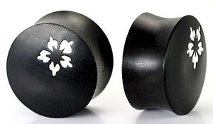 White Flower on Areng Wood Organic New Tribe Body Jewelry 8mm - 25mm - Price Per 1