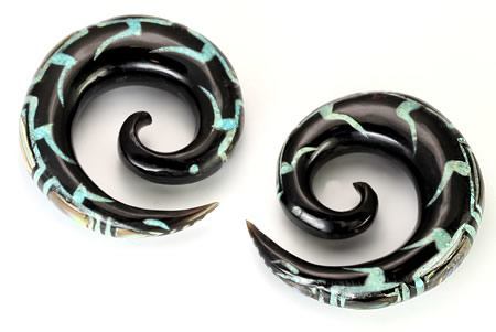 Crushed Turquoise and Abalone Spiral Horn Earring — Price Per 1
